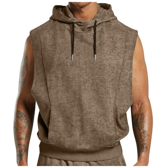 Fgnfyis Trendy Casual Men's Tank Tops Floral Drawstring Hooded Loose Comfortable Vest for Daily Wear and Business Fashion Tank Top for Men Khaki M