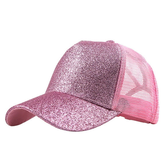 Fgnfyis Trucker Ponytail Baseball Cap with Glitter Mesh Unisex Adjustable Visor Hat for Messy Bun Hairstyles Red One Size