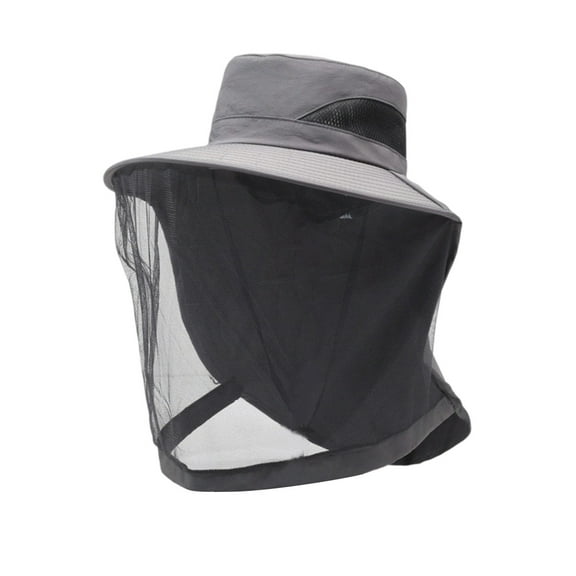Fgnfyis UPF50+ Outdoor Mesh Sun Hat with Protective Netting for Fishing Wide Brim Adjustable Bucket Hat for All Seasons Grey M