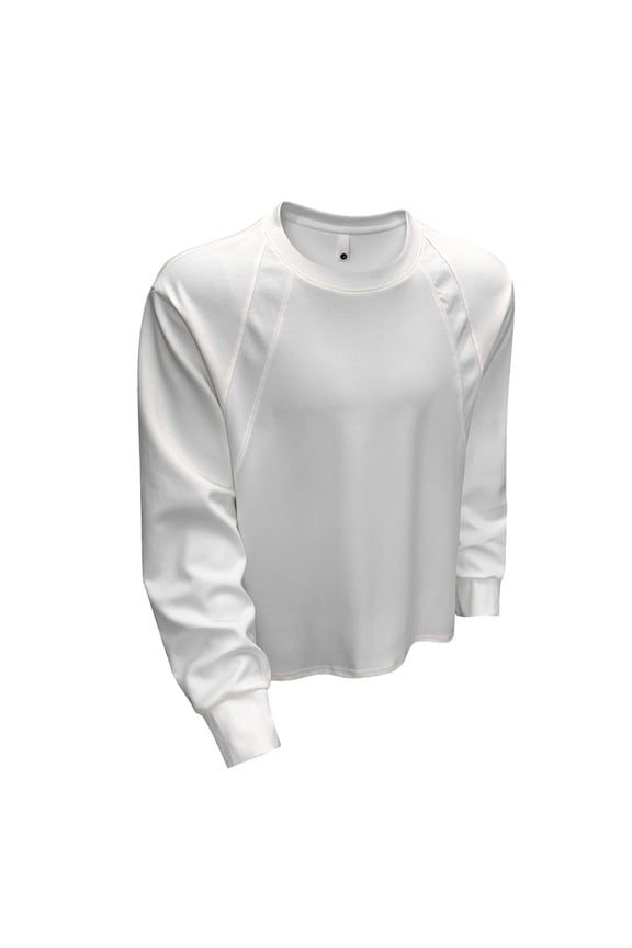 Unisex Autumn Thread Stitching Solid Color Round Neck Sweatshirt Crewneck Sweatshirt White XXXL