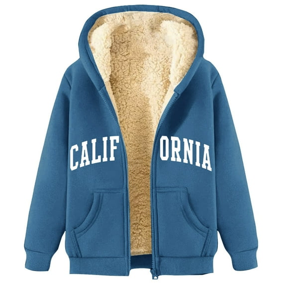 Fgnfyis Unisex Fashion Print Hooded Coat with Zipper Pocket Lined Long Sleeve Jacket for Autumn Winter Outdoor Sports and Casual Wear Blue L