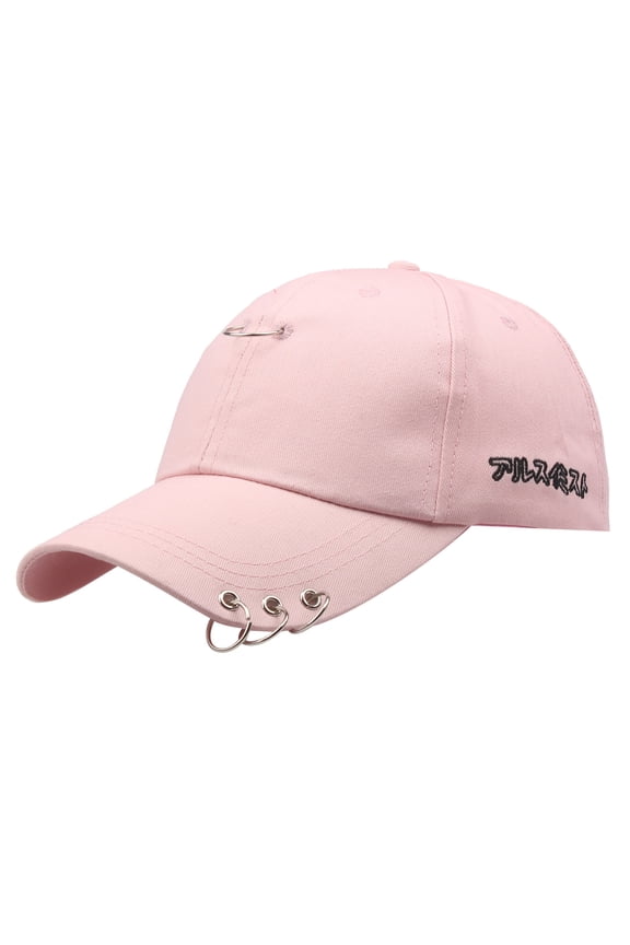 Unisex Solid Color Metal Ring Alphabet Sports Fashion Sun Visor Baseball Cap Casual Hats for Women Pink