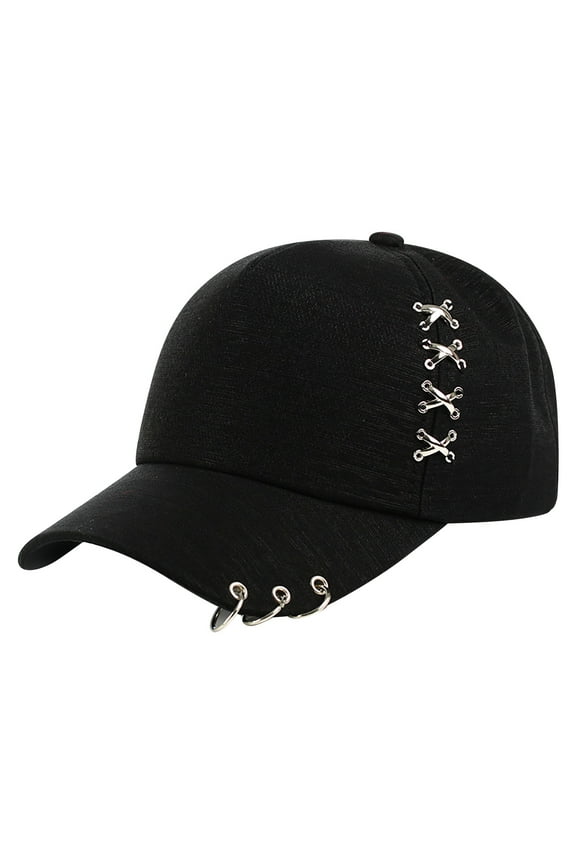 Unisex Solid Color Metal Rings Fashion Casual Baseball Cap Streetwear Hats for Women Black