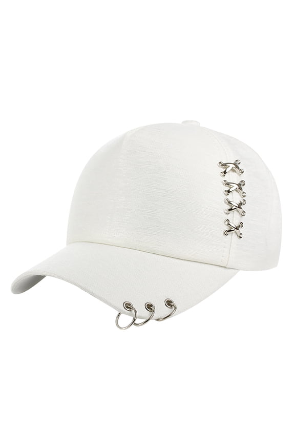 Unisex Solid Color Metal Rings Fashion Casual Baseball Cap Streetwear Hats for Women White