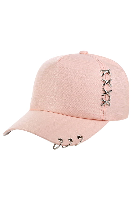 Unisex Solid Color Metal Rings Fashion Casual Visor Cap for Outdoor Sun Pink One Size