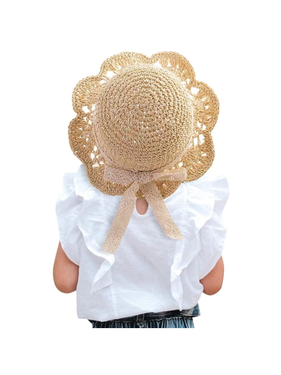 Unisex Spring Summer Straw Weave Wide Brim Sun Hats for Kids Beach Outdoor Play UPF50+
