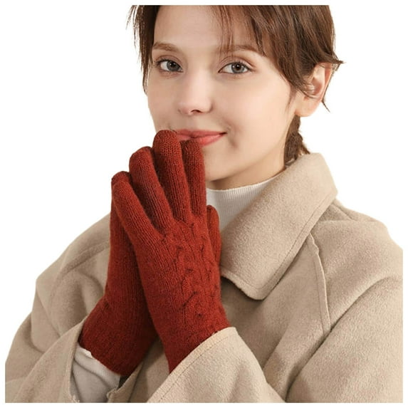 Fgnfyis Unisex Winter Knitted Gloves Solid Color Thermal Insulated Handwear for Extreme Cold Weather Orange One Size