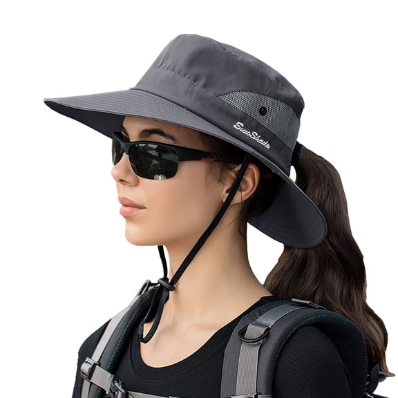 Fgnfyis Upf Adjustable Sun Hats for Women and Men Outdoor Camping Sports Lightweight Wide Brim Summer Hat with Ponytail Hole Grey