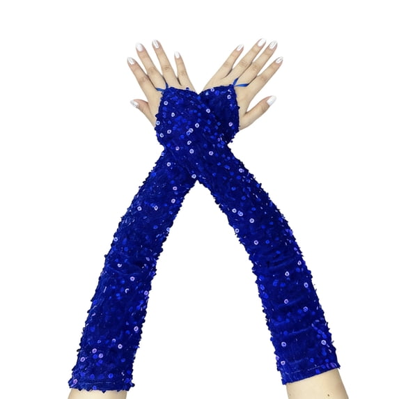 Fgnfyis Velvet Glamour Fingerless Gloves for Women Shine Stage Performance Carnival Party Evening Wear Blue