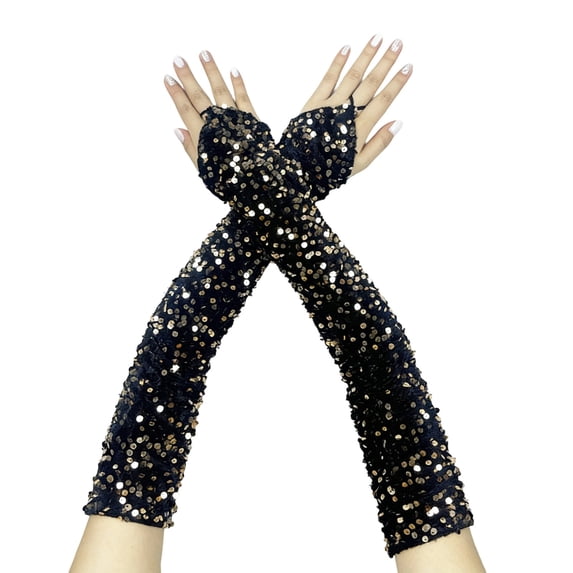 Fgnfyis Velvet Glamour Fingerless Gloves for Women Shine Stage Performance Carnival Party Evening Wear Gold