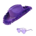 thumbnail image 1 of Fgnfyis Velvet Trimmed Denim Cowboy Hat with Glasses Set for Stage Performance and Events Purple One Size, 1 of 4