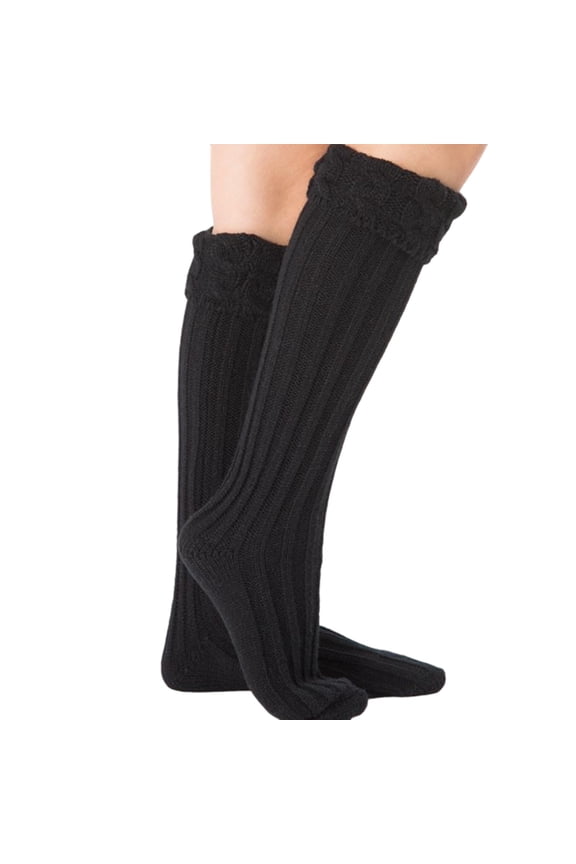 Warm Knitted Stockings Leg Warmers Foot Cover Boot Liners Cozy Winter Socks for Women and Girls Soft Yarn Textured Design Black