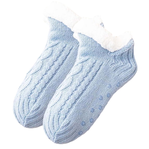 Fgnfyis Warm Solid Color Non Knitted Coral Socks for Women Floor Socks for Indoor Home Sleep Comfortable Blue