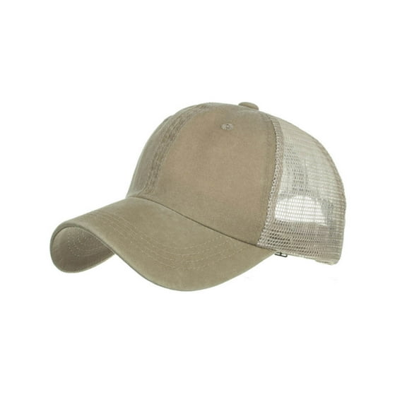 Fgnfyis Washed Distressed Mesh Baseball Cap Adjustable Unisex Dad Hat for Casual Outdoor Sun Khaki One Size