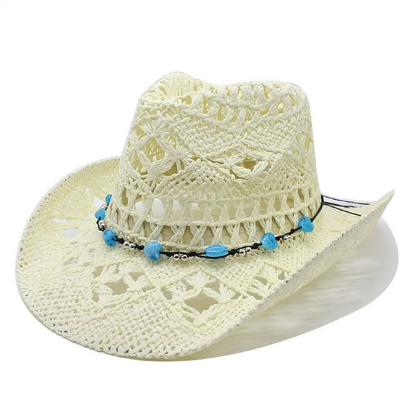 Fgnfyis Western Classic Shapeable Straw Cowboy Hat for Women Men Summer Sun with Decorative Bands Light Yellow One Size
