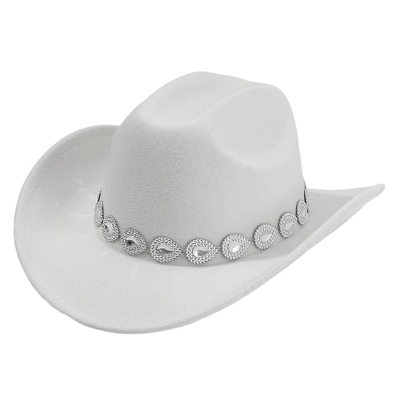 Fgnfyis Western Cowboy Hat for Men and Women with Metal Drops Gemstone Net Design Chain for Parties and Mens Hats Fashion Events White