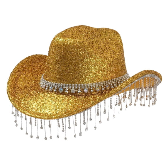 Fgnfyis Western Style Cowboy Hat with Sparkling 3D Gemstones and Rhinestone Fringes for Outdoor Events and Fashion Sun GD1 One Size