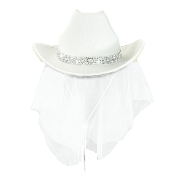 Fgnfyis Western Style Dome Cowboy Hat with Decorative Letters and Headscarf for Wedding Events White One Size