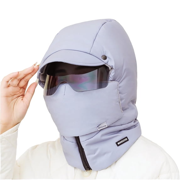 Fgnfyis Windproof Full Cover Outdoor Riding Hat with Glasses Winter Windproof Winter Hats for Women Blue