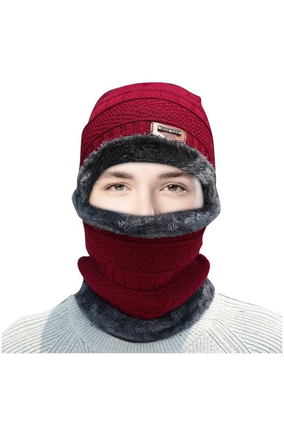 Windproof Winter Woolen Thermal Cycling Hat Scarf Two-Piece Suit Baseball Cap Red One size