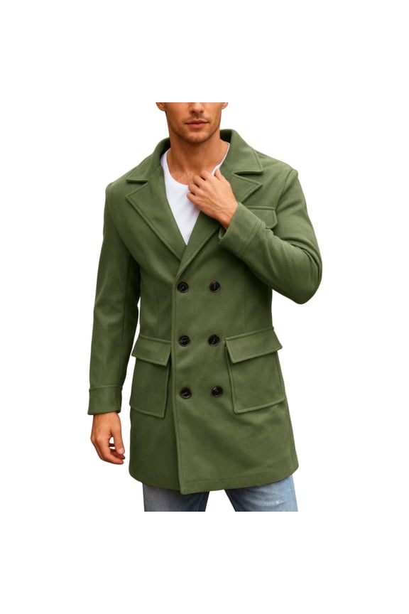 Winter Coats for Men Winter Anorak Coat Classic Wool Blend Outerwear for Cold Weather Windproof Long Jacket with Hood Mens Jacket Army Green M