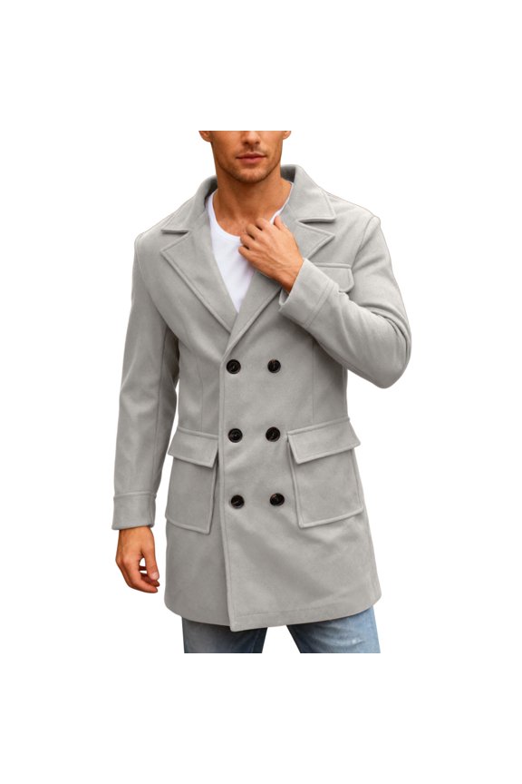 Winter Coats for Men Winter Anorak Coat Classic Wool Blend Outerwear for Cold Weather Windproof Long Jacket with Hood Mens Jacket Light Gray M