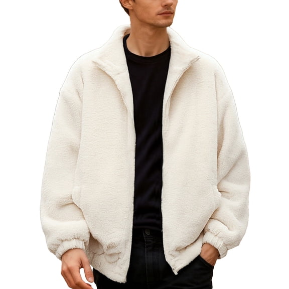 Fgnfyis Winter Coats for Men Jacket Winter Coat Casual Loose Fit Warm Thick Outerwear with Lamb Wool Style for Winter Jackets for Men Beige L