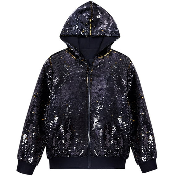 Fgnfyis Winter Coats for Men Sequin Zip up Long Sleeve Party Disco Sparkly Hooded Jacket Tops Mens Jacket BK1 XXL
