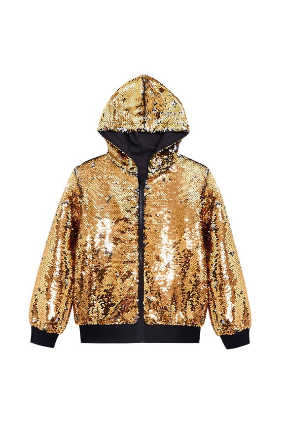 Winter Coats for Men Sequin Zip up Long Sleeve Party Disco Sparkly Hooded Jacket Tops Mens Jacket Gold M