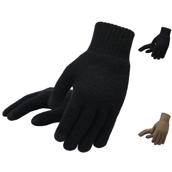 Fgnfyis Winter Gloves for Men Men Winter Solid Color Knitted Warm Touchscreen Stretchy Cold Weather Mittens Black