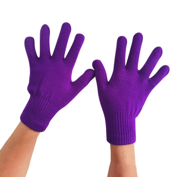 Fgnfyis Winter Gloves for Men Women Unisex Knitted Warm Five Finger Adult Handwear Cold Weather Candy Color Mittens Dark Purple