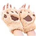 thumbnail image 1 of Fgnfyis Winter Gloves for Women Cat Half Finger Bear Fingerless Cute Thick Lined Cartoon Warm Neck Hanging Plush Mittens Beige, 1 of 3