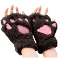 thumbnail image 1 of Fgnfyis Winter Gloves for Women Cat Half Finger Bear Fingerless Cute Thick Lined Cartoon Warm Neck Hanging Plush Mittens Coffee, 1 of 3