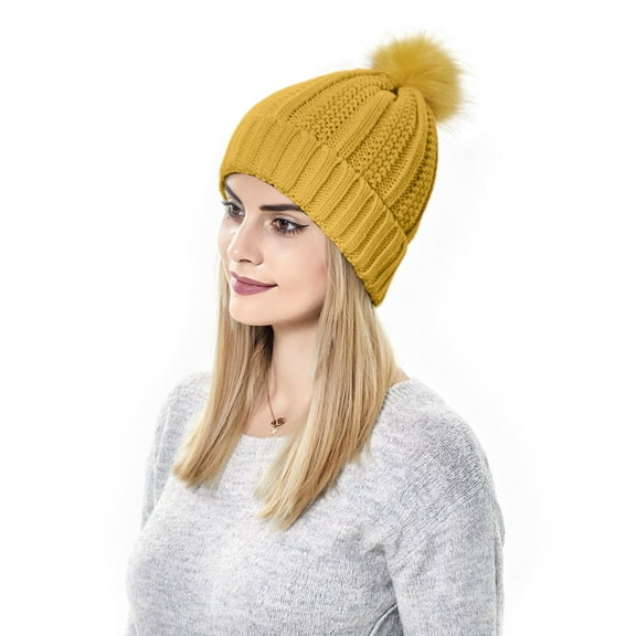 Fgnfyis Winter Hat For Women Knit Ear Snow Cap With Warm Soft Texture Yellow One Size