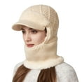 thumbnail image 1 of Fgnfyis Winter Hat with Face Integrated Knitted Scarf Neck Warmer for Outdoor Sports Cycling Skiing Hats for Women Beige, 1 of 4