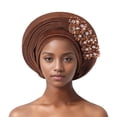 thumbnail image 1 of Fgnfyis Winter Hats for Women African Head Tie Aso Oke Headwraps Hat Turban for Wedding Party Handmade Elegant Brown, 1 of 3