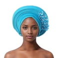 thumbnail image 1 of Fgnfyis Winter Hats for Women African Head Tie Aso Oke Headwraps Hat Turban for Wedding Party Handmade Elegant Sky Blue, 1 of 3
