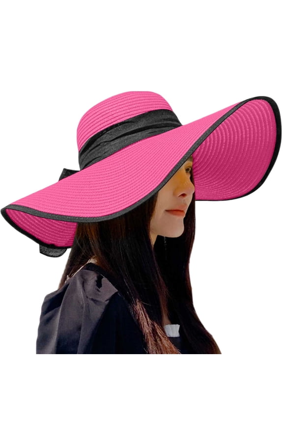 Winter Hats for Women Beach Hats for Women Big Straw Wide Brim Summer Floppy Foldable Sun Hat Red