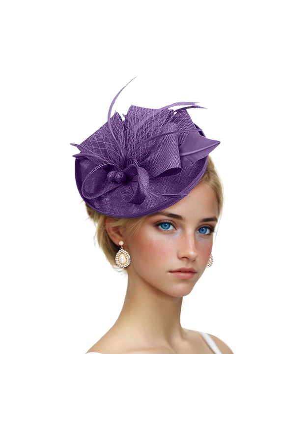 Winter Hats for Women Fascinators Hats for Women Tea Party Attire Headband Hat with Feathers Purple