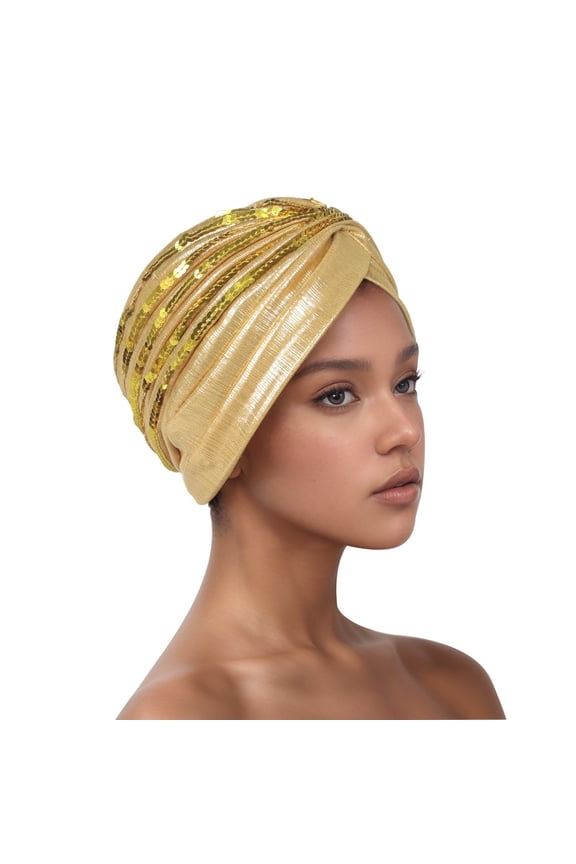 Winter Hats for Women Turban Cap with Embroidery and Rhinestones Casual Head Covering Hat Gold