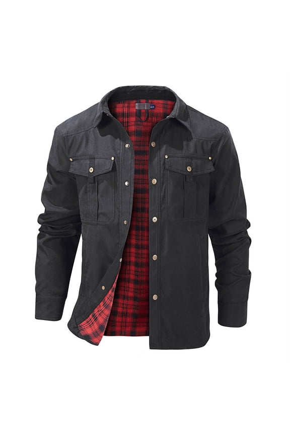 Winter Jackets for Men Collar Checkered Flannel Button up Cardigan Casual Jacket Business Fashionable and Comfortable Winter Jacket Mens Winter Coat Black XL