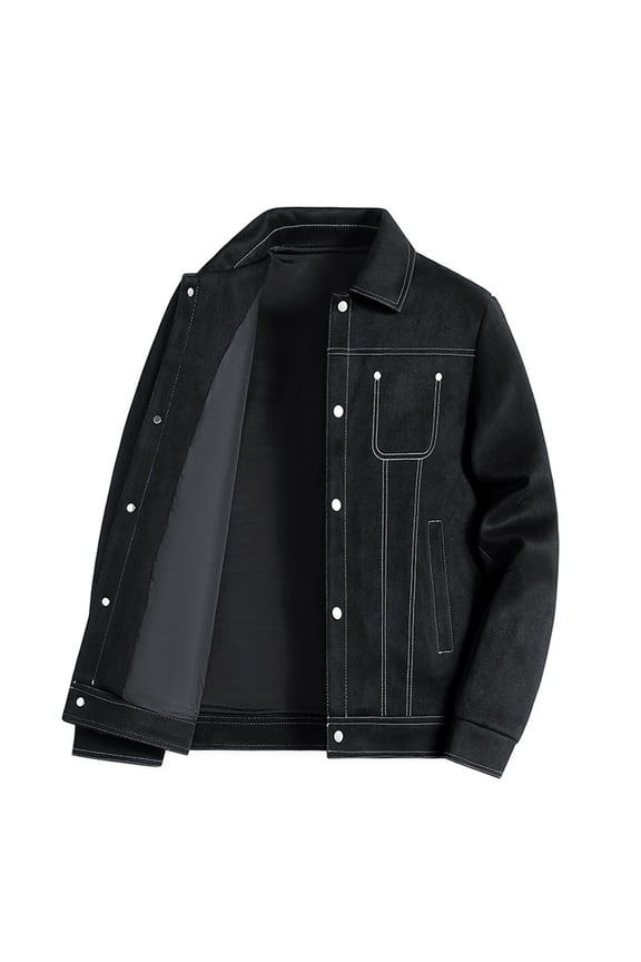 Winter Jackets for Men Cargo Collar Trend Casual Loose Suede Jacket Top Mens Coats Black M