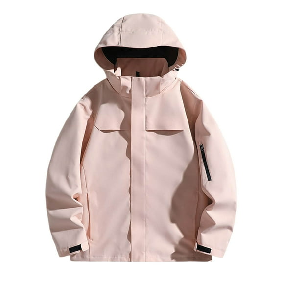 Fgnfyis Winter Jackets for Men Mens and Womens Outdoor Solid Color Warm Jackets Windproof for Cold Weather Mens Winter Coats Pink XXL