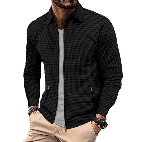 Fgnfyis Winter Jackets for Men Spring Autumn Youth Zipper Pocket Flip Slim Fit Cardigan Mens Jackets Black S