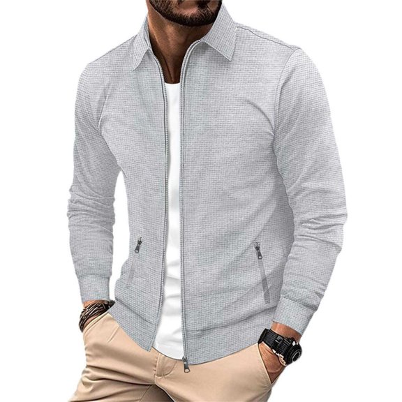 Fgnfyis Winter Jackets for Men Spring Autumn Youth Zipper Pocket Flip Slim Fit Cardigan Mens Jackets Grey S