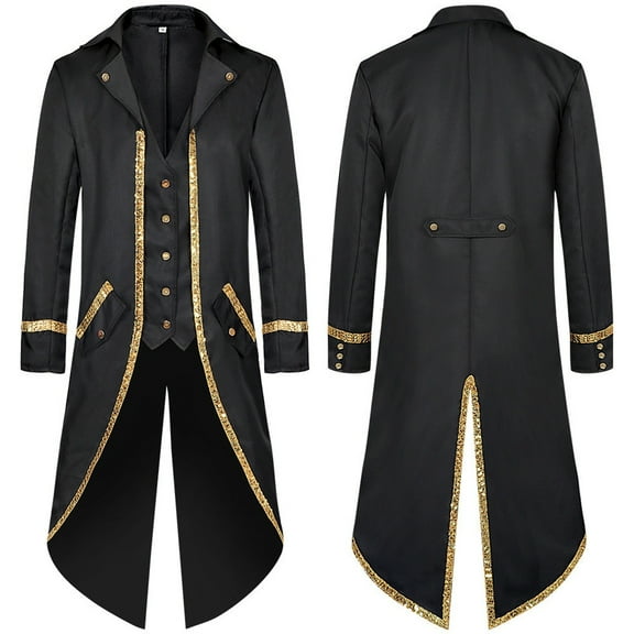 Fgnfyis Winter Jackets for Men Stylish Tailcoat Jacket Halloween Gothic Formal Coat Stage Performance Slim Fit Coats for Men Black XL