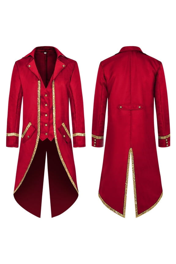 Winter Jackets for Men Stylish Tailcoat Jacket Halloween Gothic Formal Coat Stage Performance Slim Fit Coats for Men Red S