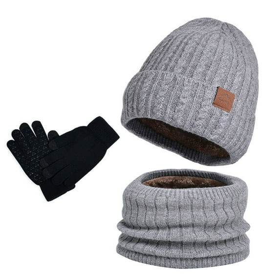 Fgnfyis Winter Knitted Hat Scarf Gloves Set for Men and Women Cold Weather Three Piece Accessory Combo Light Gray One Size
