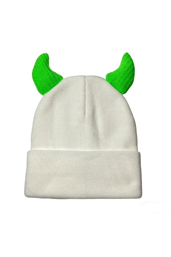 Winter Knitted Horn Hat with Ear Thermal Trapper Cossack Style for Cold Weather Outdoor Skiing Cap Hats for Women White