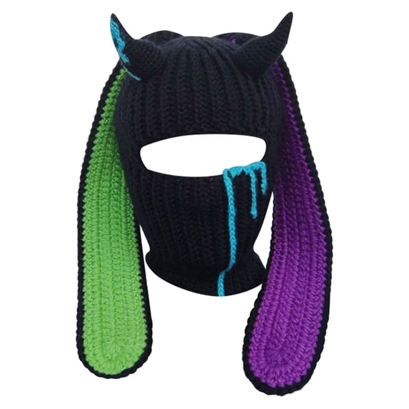 Fgnfyis Winter Rabbit Ear Knitted Hat with Neck Warmer for Cold Weather Green One Size